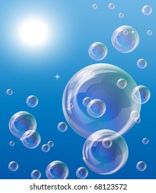EPS10 vector  Soap bubbles on Against the sun and the blue sky