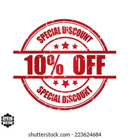Eps10 Vector: Special discount 10% off grunge rubber stamp, label, sticker or badge on white background.