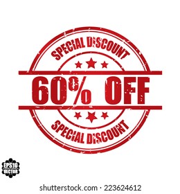 Eps10 Vector: Special discount 60% off grunge rubber stamp, label, sticker or badge on white background.