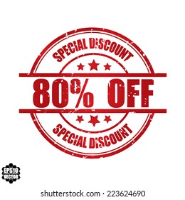 Eps10 Vector: Special discount 80% off grunge rubber stamp, label, sticker or badge on white background.
