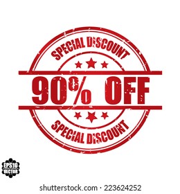 Eps10 Vector: Special discount 90% off grunge rubber stamp, label, sticker or badge on white background.