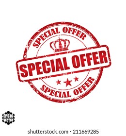 EPS10 Vector : Special offer Grunge Rubber Stamp with Crown and Red color (Symbol, Sticker, Tag, Icon)