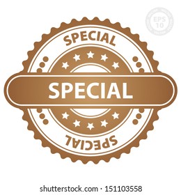 EPS10 Vector : Special Rubber Stamp (Sticker, Tag, Icon, Symbol) with brown color, isolated on white background 