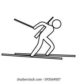 eps10 vector thin line Biathlon sport icon. Winter sport activity pictogram for web, print, mobile. Black athlete sign isolated on gray. Hand drawn competition symbol. Graphic design clip art element