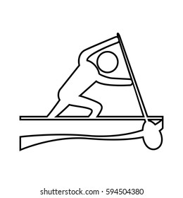 eps10 vector thin line Canoeing Flatwater sport icon. Summer sport activity pictogram for web, print, mobile. Black athlete sign isolated on gray. Hand drawn competition symbol. Graphic design clipart