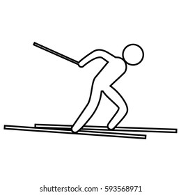 eps10 vector thin line Cross-country Skiing sport icon. Winter activity pictogram for web, print, mobile. Black athlete sign isolated on gray. Hand drawn competition symbol. Graphic design clip art