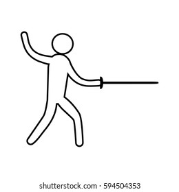 eps10 vector thin line Fencing sport icon. Summer sport activity pictogram for web, print, mobile. Black athlete sign isolated on gray. Hand drawn competition symbol. Graphic design clip art element