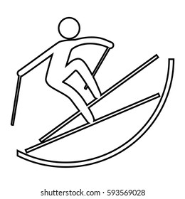 eps10 vector thin line Freestyle Skiing Halfpipe sport icon. Winter activity pictogram for web, print. Black athlete sign isolated on gray. Hand drawn competition symbol. Graphic design clip art