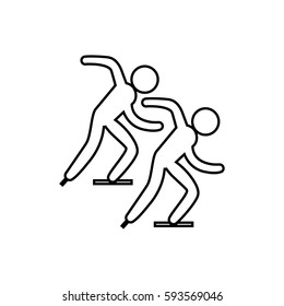 eps10 vector thin line Short Track Speed Skating sport icon. Winter sport activity pictogram for web, print. Black athlete sign isolated on gray. Hand drawn competition symbol. Graphic design clip art