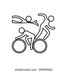 eps10 vector thin line Triathlon sport icon. Summer sport activity pictogram for web, print, mobile. Black athlete sign isolated on gray. Hand drawn competition symbol. Graphic design clip art element