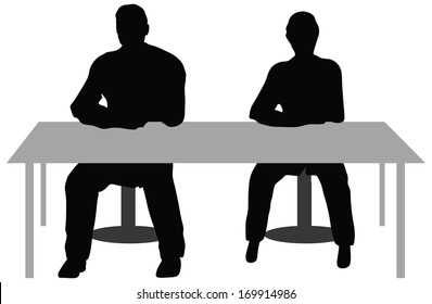 EPS10 Vector. Two business people sitting a desk.