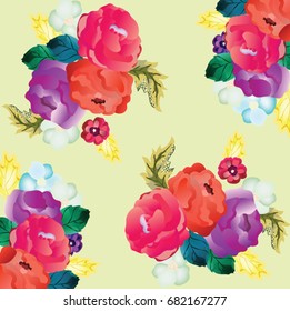 Eps10 vector - Vintage floral background with different kind of flowers, leaves and bright colors 