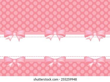 Eps10 vector of vintage style greeting card wallpaper texture with ribbon bows on pink background with dots and white space your for text. Birthday party, Valentine's Day, baby shower wedding postcard