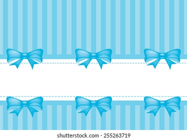Eps10 vector of vintage style greeting card wallpaper texture with ribbon bows on striped blue background with white space your for text. Birthday party, Valentine's Day, baby shower, wedding postcard