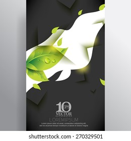 eps10 vector water droplets green leaves nature white wave banner business background