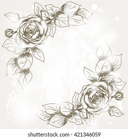 Eps10 vector - Wedding invitation card with hand drawn roses