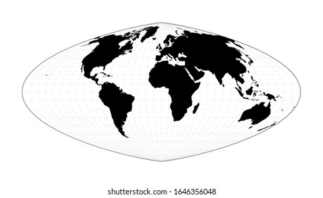 EPS10 Vector World Map. Boggs eumorphic projection. Plan world geographical map with graticlue lines. Vector illustration.