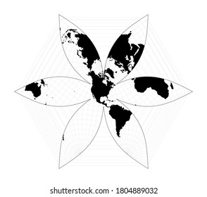 EPS10 Vector World Map. The U.S.-centric Gingery world projection. Plain geographical map with graticule lines. Vector illustration.