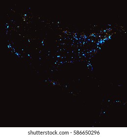 EPS10. View from space on the city lights of USA. The surface of the earth from the luminous particles. Vector illustration