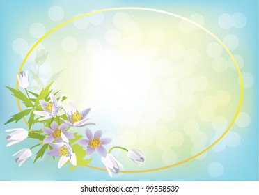 EPS10/ Vignette of snowdrops on a blue background