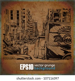 EPS10 vintage background with cityscape