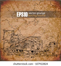 EPS10 vintage background with cityscape