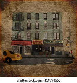 EPS10 vintage background with cityscape