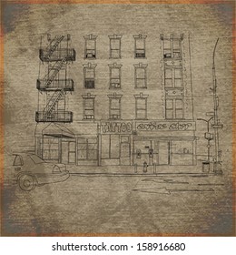 EPS10 vintage background with cityscape