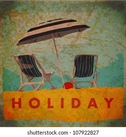 EPS10 vintage background with deck chair and umbrella