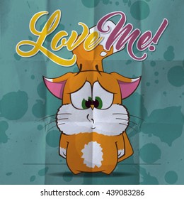 EPS10 vintage card with cartoon cat.