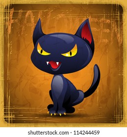 EPS10 vintage grunge old card. Halloween cat.