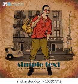 EPS10 vintage illustration with stylish young guy