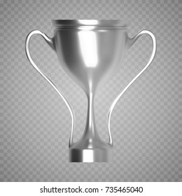 ePS10. Winner cup isolated. Silver trophy on transparent background. Vector illustration.