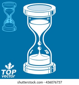 Eps8 clear dimensional vector sand-glass illustration, invert version included. Antique decorative liquid 3d hourglass. Vintage clock with pour sand. Time management conceptual icon.