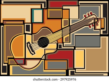 EPS8 editable vector colorful mosaic illustration of an acoustic guitar