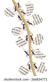 EPS8 ilustração vetorial editável de reciclagem natural com formigas cortadeiras carregando fragmentos de jornal