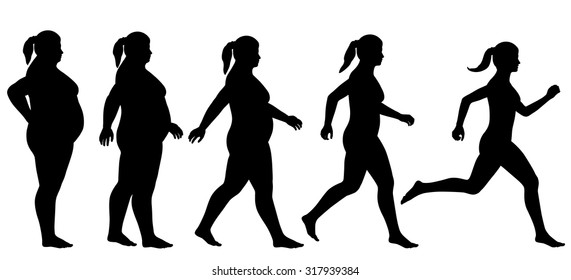 EPS8 editable vector silhouette sequence of a woman exercising to lose weight