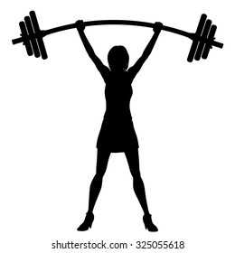 EPS8 Editable Vector Silhouette Of A Woman Easily Lifting A Heavy Weight Barbell