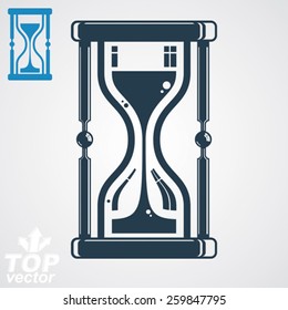 Eps8 high quality vector sand-glass illustration, additional version included. Antique decorative hourglass. Vintage clock silhouette. Time conceptual stylized icon isolated on white backdrop.