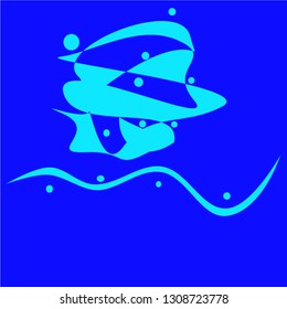 EPS8 Illustration vector abstraction designer logotype on the marine theme with ship, dolphfin and sea