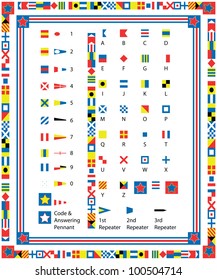 EPS8 Vector Complete Set of nautical flags and borders including drag and drop items for fills and brushes.