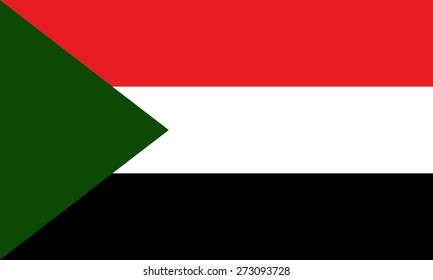 Eps8 vector illustration of original flat Sudan flag. Political symbol of state. Green white black stripes rectangles red triangle on top left. Official colors and proportions. No transparencies