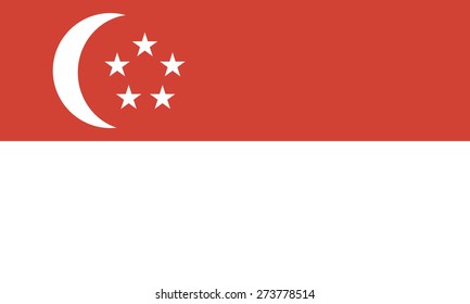 Eps8 vector illustration of original simple flat Singapore national flag. Political symbol of republic state. Red white rectangles moon stars on top. Official colors and proportions. No transparencies