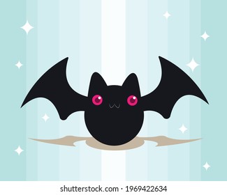 Vector plano - ojos rojos bate lindo en el fondo brillante de Halloween.