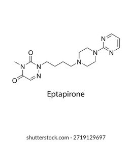 Estructura química de la molécula de eptapirona: fármaco ansiolítico agonista del receptor de serotonina 5-HT1A, compuesto de clase azapirona, ilustración de fórmula esquelética