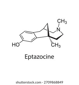 Estructura molecular de eptazocina, agonista del receptor opioide mixto�fármaco analgésico antagonista, diagrama de Vector científico limpio, fórmula química esquelética