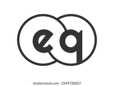 Emblema de empresa EQ com esboços e letras e q. Modelo de logotipo de dois círculos combinados para a identidade da marca, logotipo. Símbolo Vetor Infinity e sinal de tecnologia.