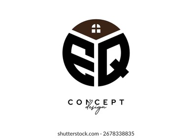 Diseño creativo del concepto del logotipo del monograma inmobiliario de EQ en forma de círculo