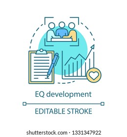 EQ development concept icon. Emotional intelligence idea thin line illustration. Way to develop brain. Emotion, feeling management improving diagram. Vector isolated outline drawing. Editable stroke