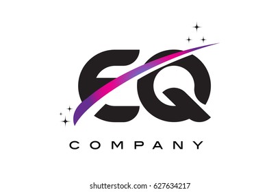 EQ E Q Black Letter Logo Design with Purple Magenta Swoosh and Stars.